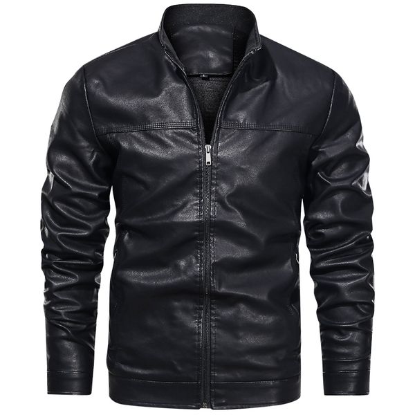 

autumn/winter mens leather vintage jackets casual biker pu jacket zip pocket thick leather coats aviator jacket men, Black