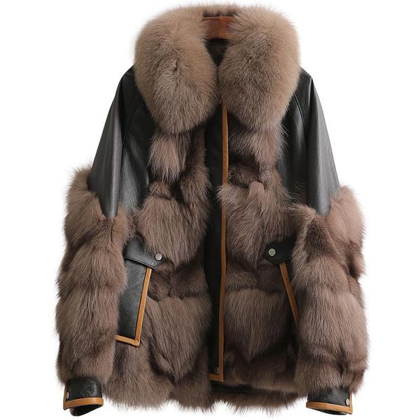 

women's leather & faux lady genuine sheepskin suede coat fur collar sleeve autumn winter women jacket suit outerwear lf21117kqn, Black