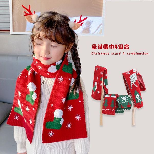 

scarves autumn south children's christmas scarf winter knitted for boys and girls gift elk red, Blue;gray