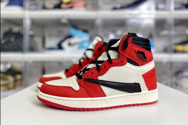 

basketball shoes travis scotts x jumpman 1s chicago high og sp red white black colorway genuine leather sneakers size us13 instock ship with