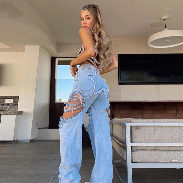 

women's jeans 201 summer style five-pointed star female high waist slim straight leg pants fashionable ripped casual women, Blue