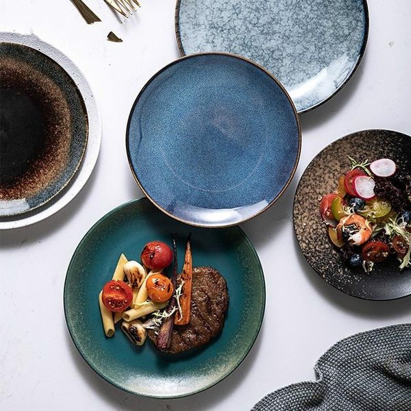 

dishes & plates chinese retro style ceramic round dinner plate pizza steak dish dessert tray porcelain kitchen utensils