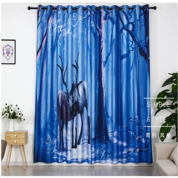 

curtain & drapes customized 3d bedroom living room bay window blackout heat insulation sunscreen blue forest curtains