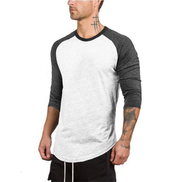 Homens 3/4 Mouwen correndo rápido esportes esportes esbeltos top t-shirt ginásio reto exercício terno médio longo mouw x0322