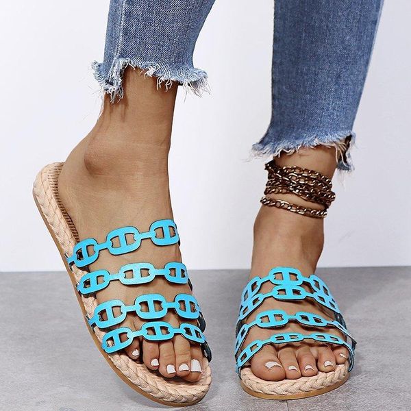 

slippers 2021 women solid color hollow out shuttle open toe round flat heel non-slip fashion casual elegant all-match sandals, Black