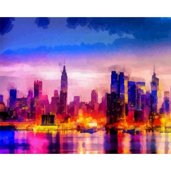 

paintings selilali framed picture by numbers diy handpainted city night landscape painting number kits for adults canvas paint craft