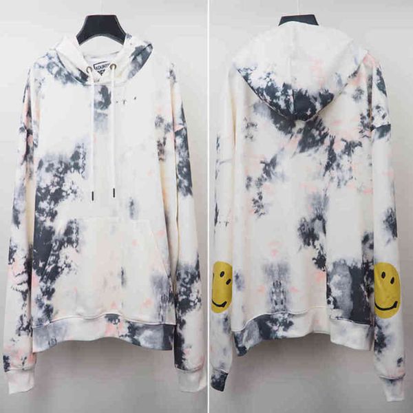 

kapital men's and women's hooded tie dyed sweatshirt, japanese style polar lined sweater, back sleeve, smile, winter, 2020, Black