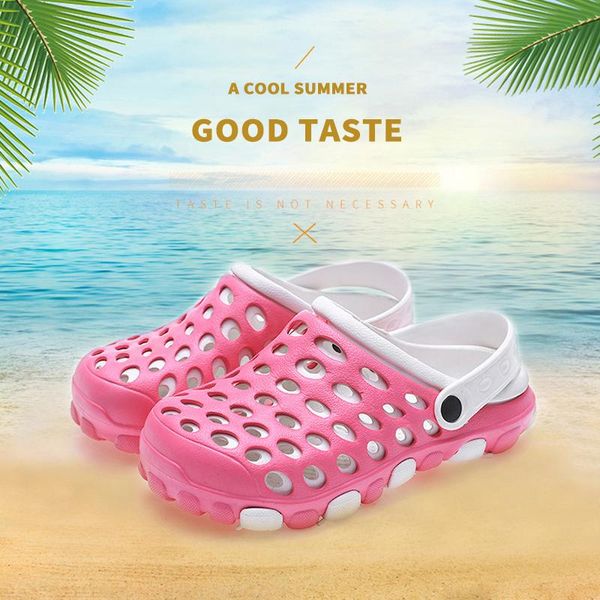 

sandals women's 2021 summer couple shoes lightweight non slip round hole student&beach slippers, Black