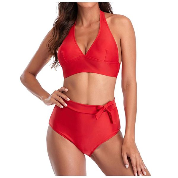

one-piece suits bikini set swimwear women swimming suit swimsuit 2 piece wine red tankini femme grand taille haut de manche narzutk