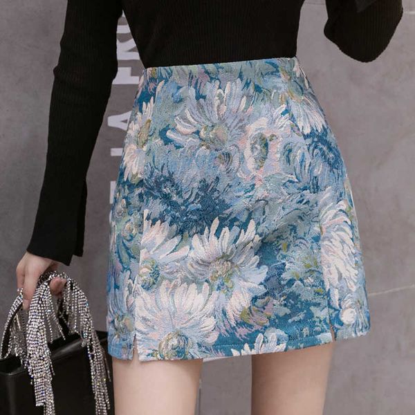 

skirts blue floral summer mini women high waist pencil vintage bodycorn office party elegant ink printed z298 yxg2, Black