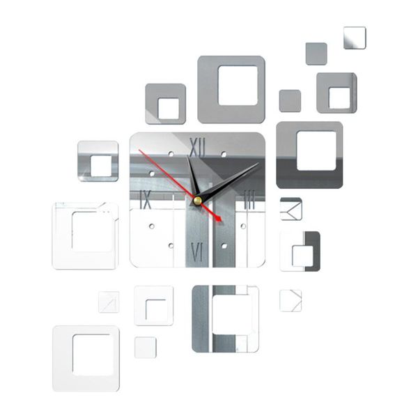 

wall clocks living room modern design diy adhesive office square combination home clock 3d decorative bright acrylic mirror bedroom