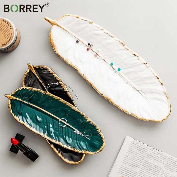 

dishes & plates borrey banana leaf shape ceramic plate gold porcelain dessert jewelry dish dinnerware sushi tableware feather storage tray
