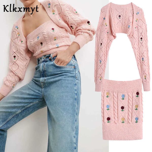

klkxmyt za women fashion jacquard mesh cloth cropped knitted cardigan sweater vintage long sleeve female pullovers chic 210527, White