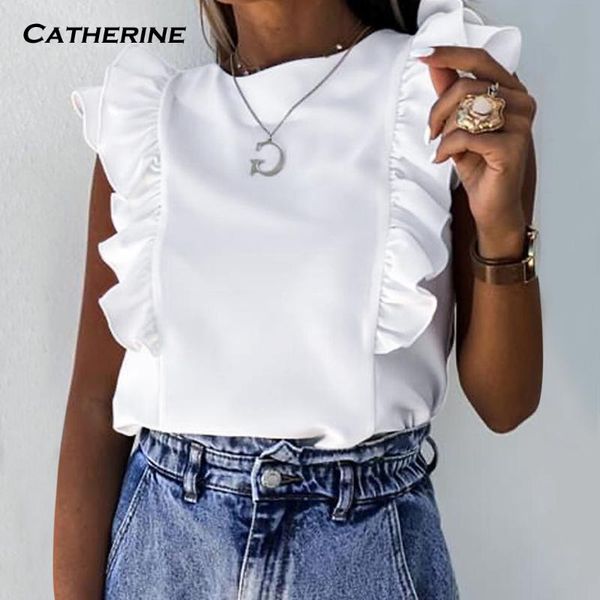 

elegant office lady ruffle blouse shirts 2021 summer aesthetic detail women blouses green black white o neck blusas women's &