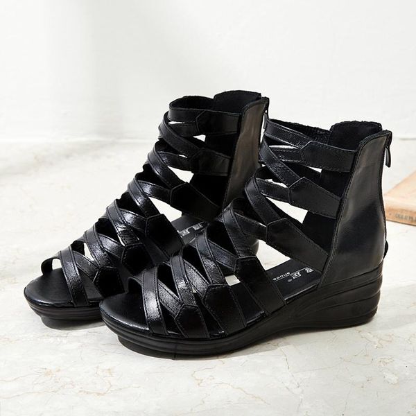 

dress shoes leather sandals female summer mami roman middle-aged lady and mature women's ., Black