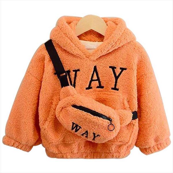 

autumn winter sweatshirt hoodies for girls wool thicken sweatshirts boys fashion warm with bag long sleeves kids clothes, Black