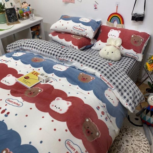 

bedding sets bedroom four-piece bed linen winter thick short plush baby duvet cover fashionable and simple family el set