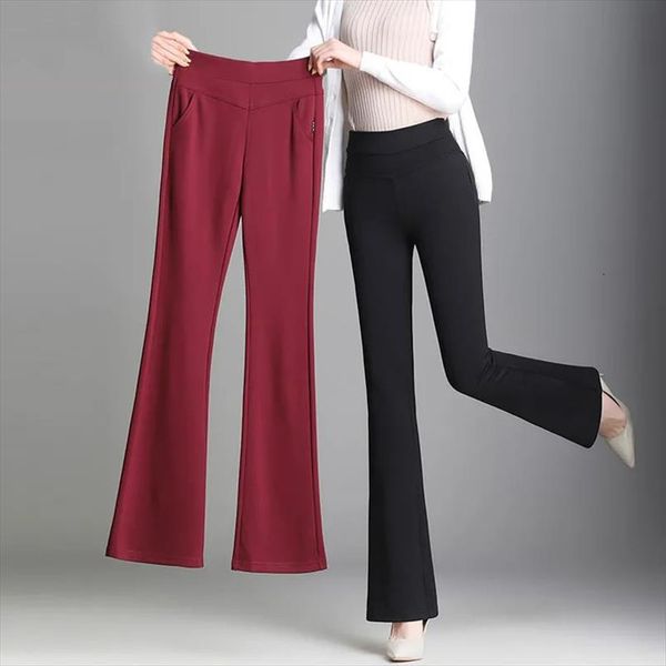 

fashion slim stretch womens pants high waist flare office solid skinny bell bottom large size spring mom trousers women, Black;white
