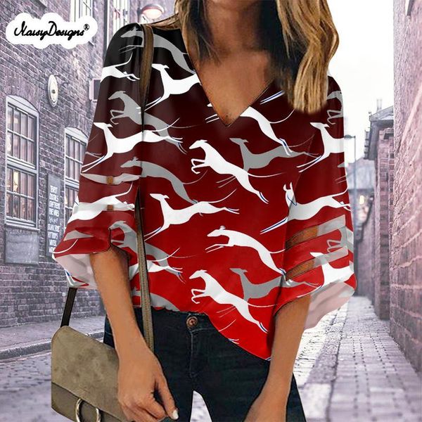 

women's blouses & shirts fashion women ladies spring chiffon greyhound dogs pattern loose blusas mujer plus size xxl dropshippi c4ps, White