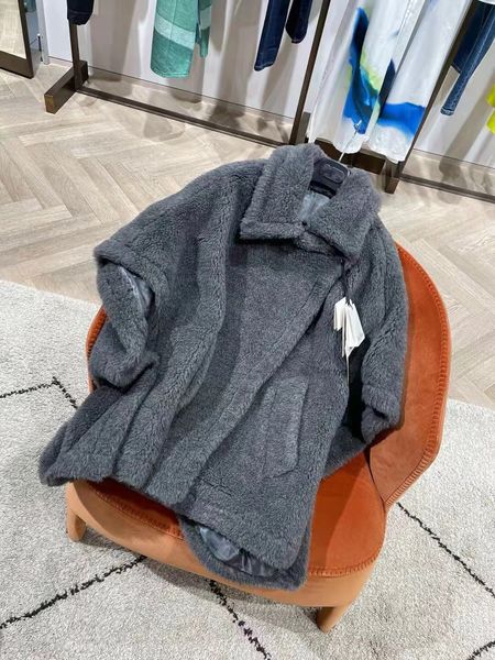 

dark grey mmax teddy bear alpaca fur cape coats lapel neck cardigan outdoor women coat, Black