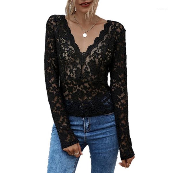 

ladies casual black lace hollow out see-through and blouse women autumn v-neck long sleeve backless tie elegant blouses1, White