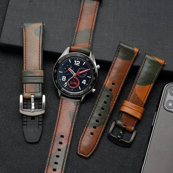 

watch bands 2021 leather silicone camouflage 22mm strap replacement sport waterproof band for smart, Black;brown
