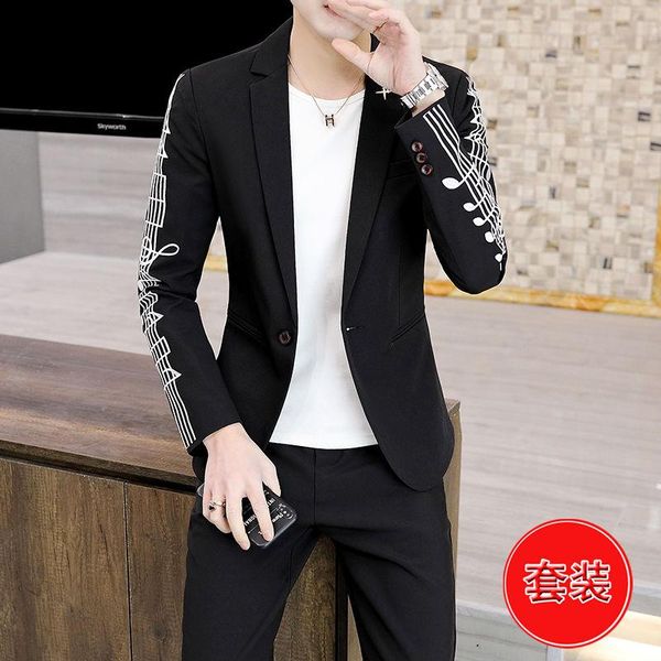 

men's suits & blazers fashion 2021 suit set slim personality embroidered small, White;black