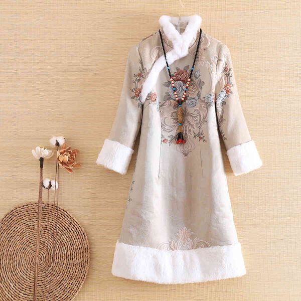 

dress embro mill autumn winter women midi chinese style retro jacquard elegant loose lady warm trench coat female s-2xl, Black;gray