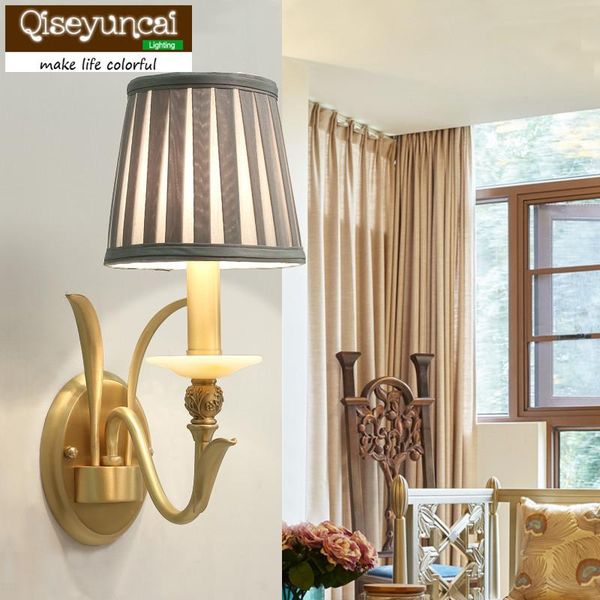 

wall lamp qiseyuncai american living room copper creative retro simple bedroom bedside aisle lights rural