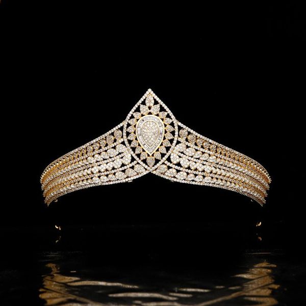 

hair clips & barrettes luxury water drop wedding bridal crown and tiaras micro inlaid zircon elegant headband headdress hq0333, Golden;silver