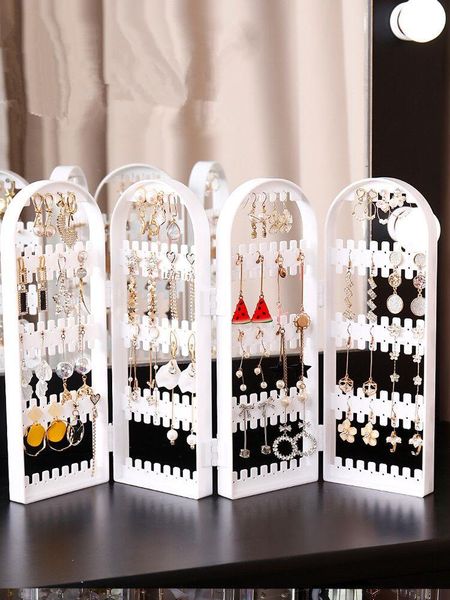 

folding plastic earrings studs display rack creative screen jewelry stand holder storage box organizer necklace hanger hooks & rails