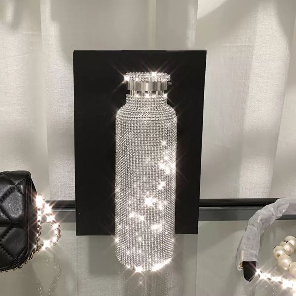 

sparkling high-end insulated bottle 500ml 17 oz bling rhinestone stainless steel thermal bottle diamond thermo silver water bottles with lid