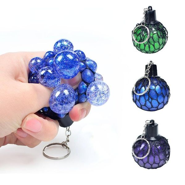 

keychains exotic creative squeeze 4.0cm grape ball keychain decompression artifact toy diy accessories trendy, Silver