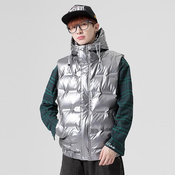 

men's vests couple vest men winter down jacket waistcoat fashion stand collar gold light wear shiny thick, Black;white