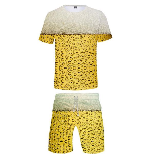 

men's tracksuits summer sets beer 3d print tracksuit men sportswear casual 2 pieces set t-shirt+shorts male clothes slim sports suits, Gray