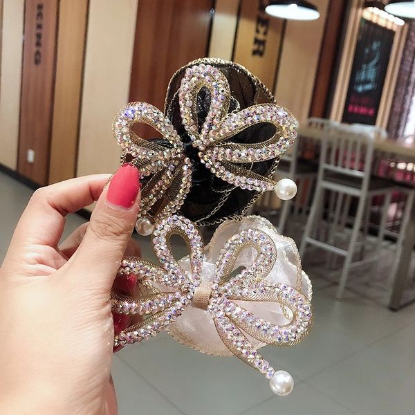 

fashion female temperament rhinestones bow beautiful lace organza rubber band hair rope sweet girl women's hair accessories, Slivery;white