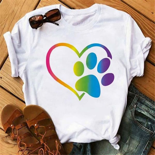 

women's t-shirt dog kawaii heart graphic print shirt women t female summer fashion short sleeve o-neck ladies causal tee, White