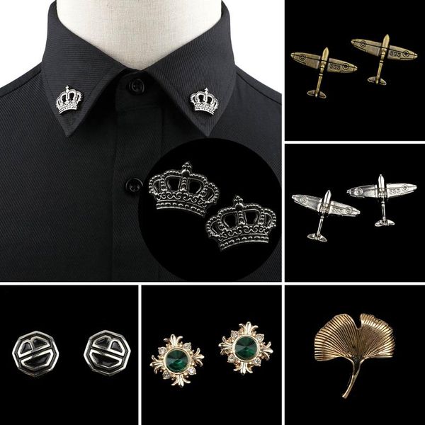

pins, brooches 1pc/2pc trendy suit shirt collar pin airplane crown tree leaf gem retro for men women wedding party daily accessory, Gray