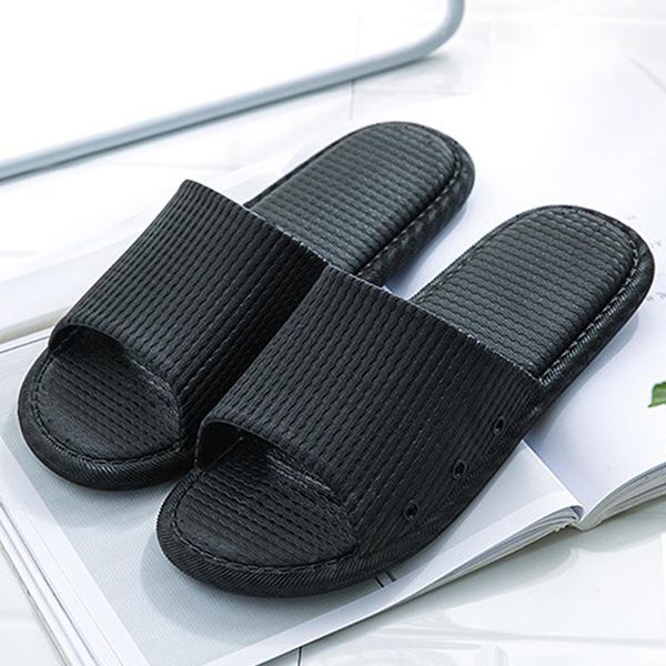 

summer slippers for women solid indoor non-slip bathing casual flat slides, Black