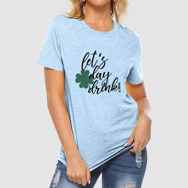 

green clover print t-shirts for women st. patrick's day funny graphic casual short sleeve athletic tees plus size s-4xl a40 women&#039, White