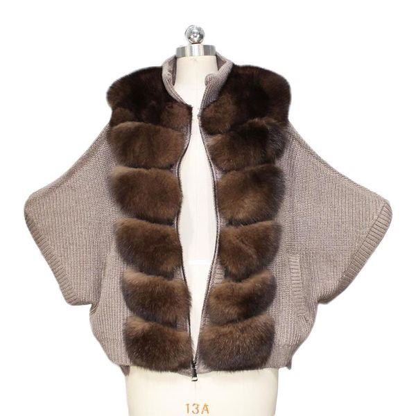 

women's fur & faux winter warm coat for women luxury bat sleeved solid color horizontal stripes real female plus size, Black
