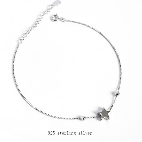 

s925 sterling silver korean version ins simple style female five pointed star anklet student versatile fashion jewelry, Red;blue