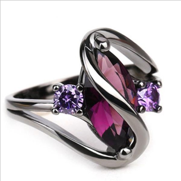 

cluster rings luxury vintage purple zircon cz crystal colorful for women stainless steel wedding engagement jewelry 2021, Golden;silver