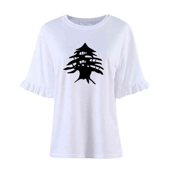 

women clothing lebanon cedar tree fashion print t-shirt women petal sleeve female casual t shirt summer graphic camisetas, White