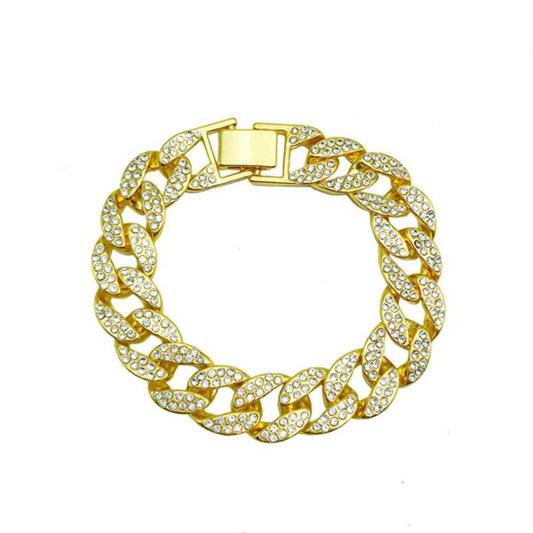 

hip jewelry 15mm full diamond cuba chain bracelet hip hop necklace length can be adjusted, Black