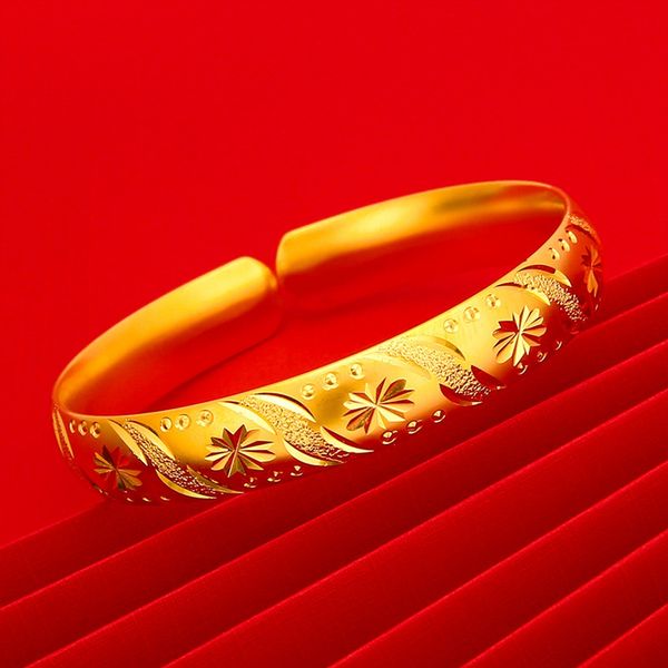 

snowflower pattern cuff bangle women wedding engagement classic jewelry bracelet 18k yellow gold filled lady gift, Black