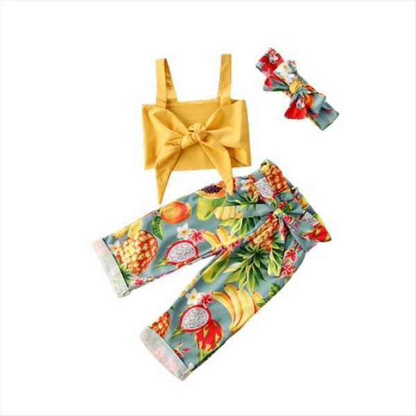 

fashion summer infant baby girls kids clothes sets 0 5y flowers print sleeveless bowknot vest long pants 2pcs outfits, White
