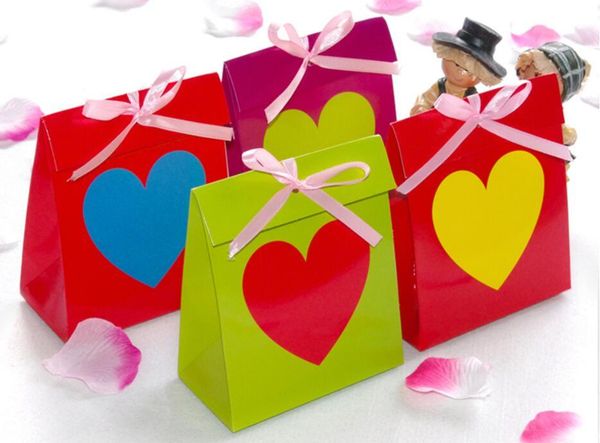 

gift wrap creative color heart favor candy box with ribbon, dragee bomboniere package for wedding marriage engagement christmas party