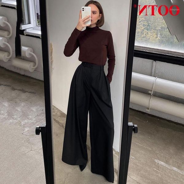 

women's pants & capris women's casual black wide leg women high waist spring autumn office lady palazzo streetwear loose ladies tr, Black;white