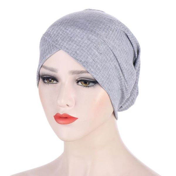 

helisopus muslim women forhead cross inner hijab turban cap elastic solid color headscarf islamic underscarf bonnet hijabs hair accessories, Slivery;white